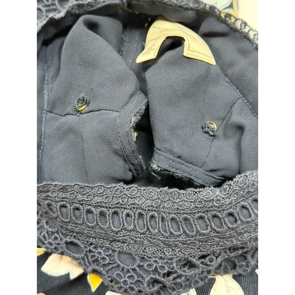 Anthropologie Moulinette Soeurs Dress Womens 4 Navy Floral Corduroy Crochet Boho